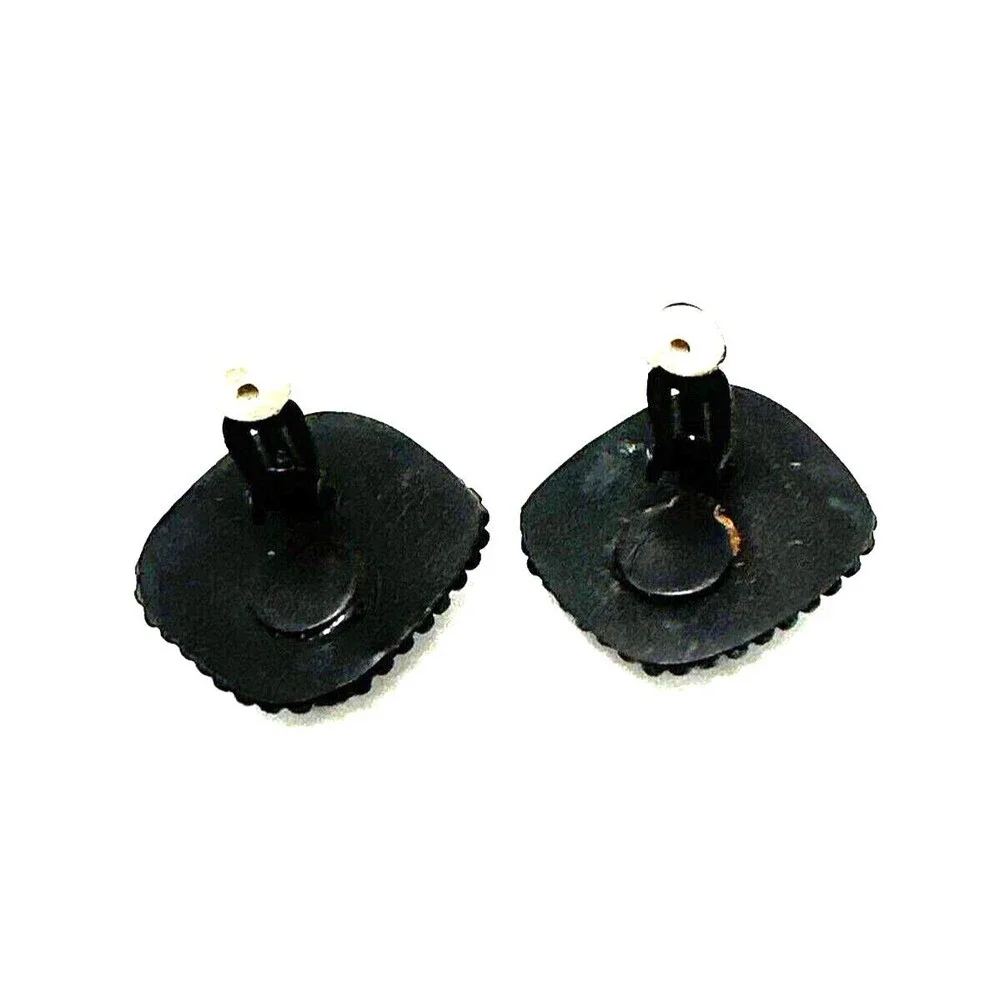 Vintage Bijoux Terner Moss Agate Earrings Dark Blue Green Stone Clip On 1 1/4